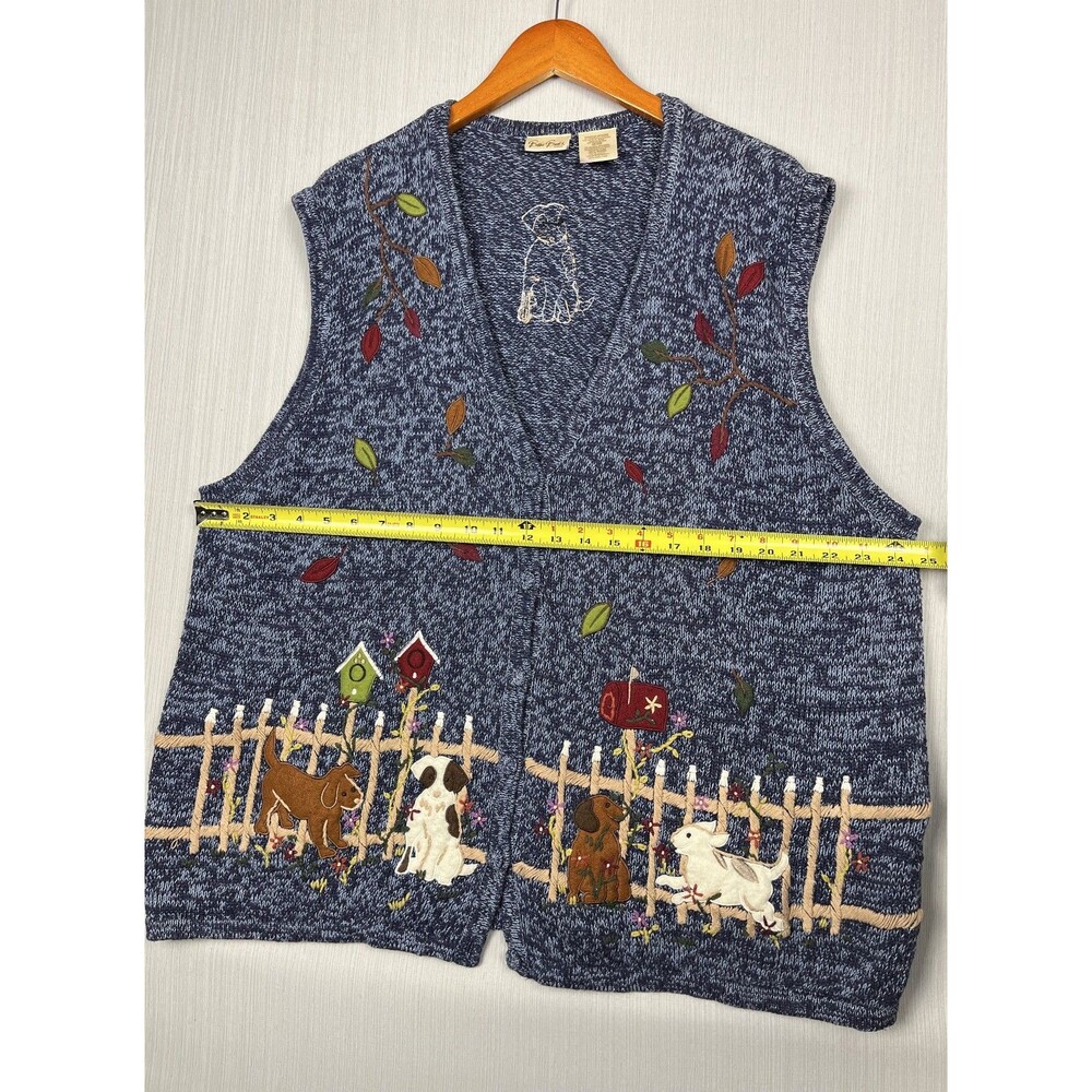 Bobbie Brooks Womens Cotton Knit Vest 26W Applique Fall Dogs Novelty Whimsical - Picture 12 of 13